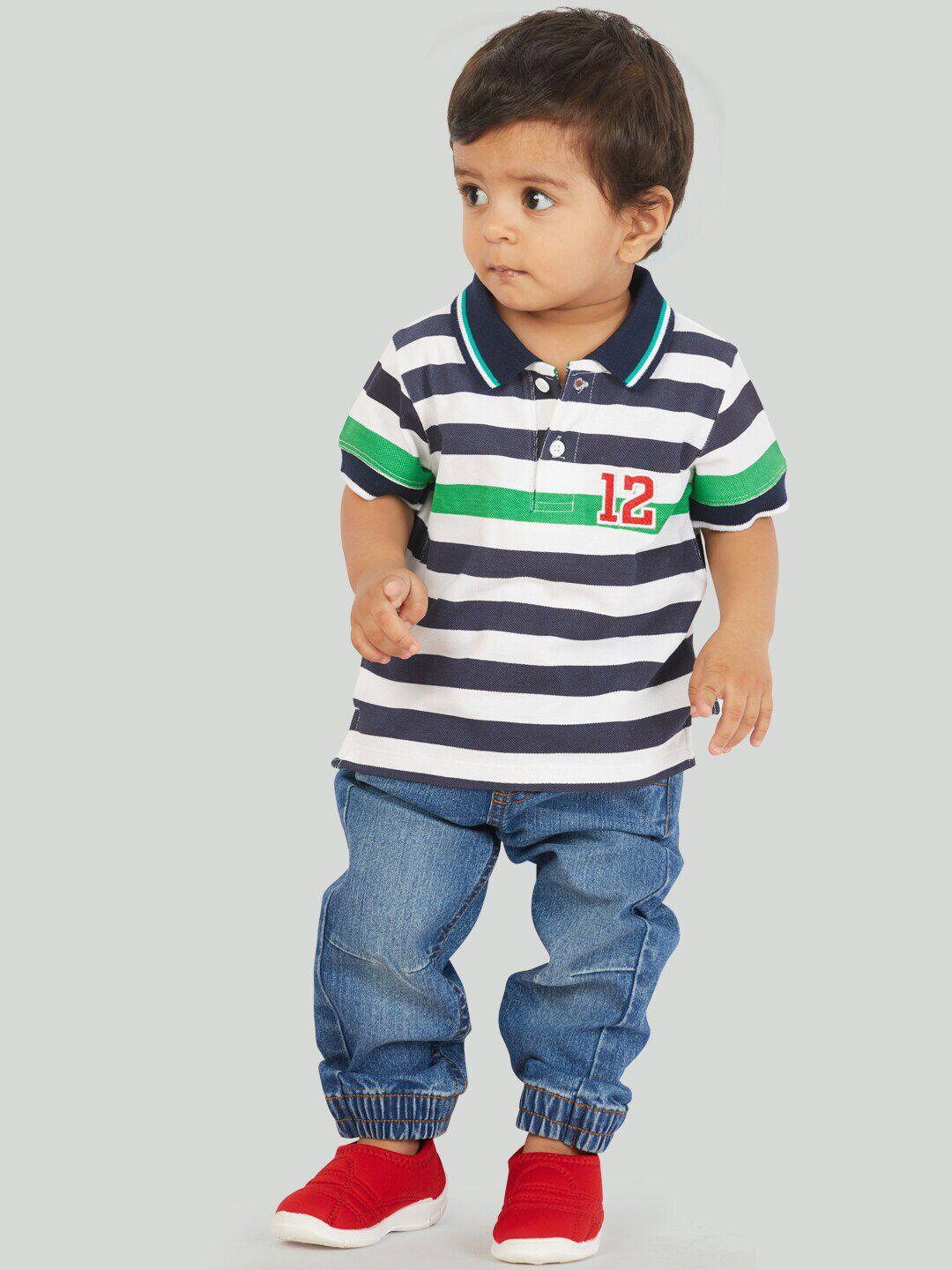 zalio boys multicoloured & blue striped t-shirt with trousers