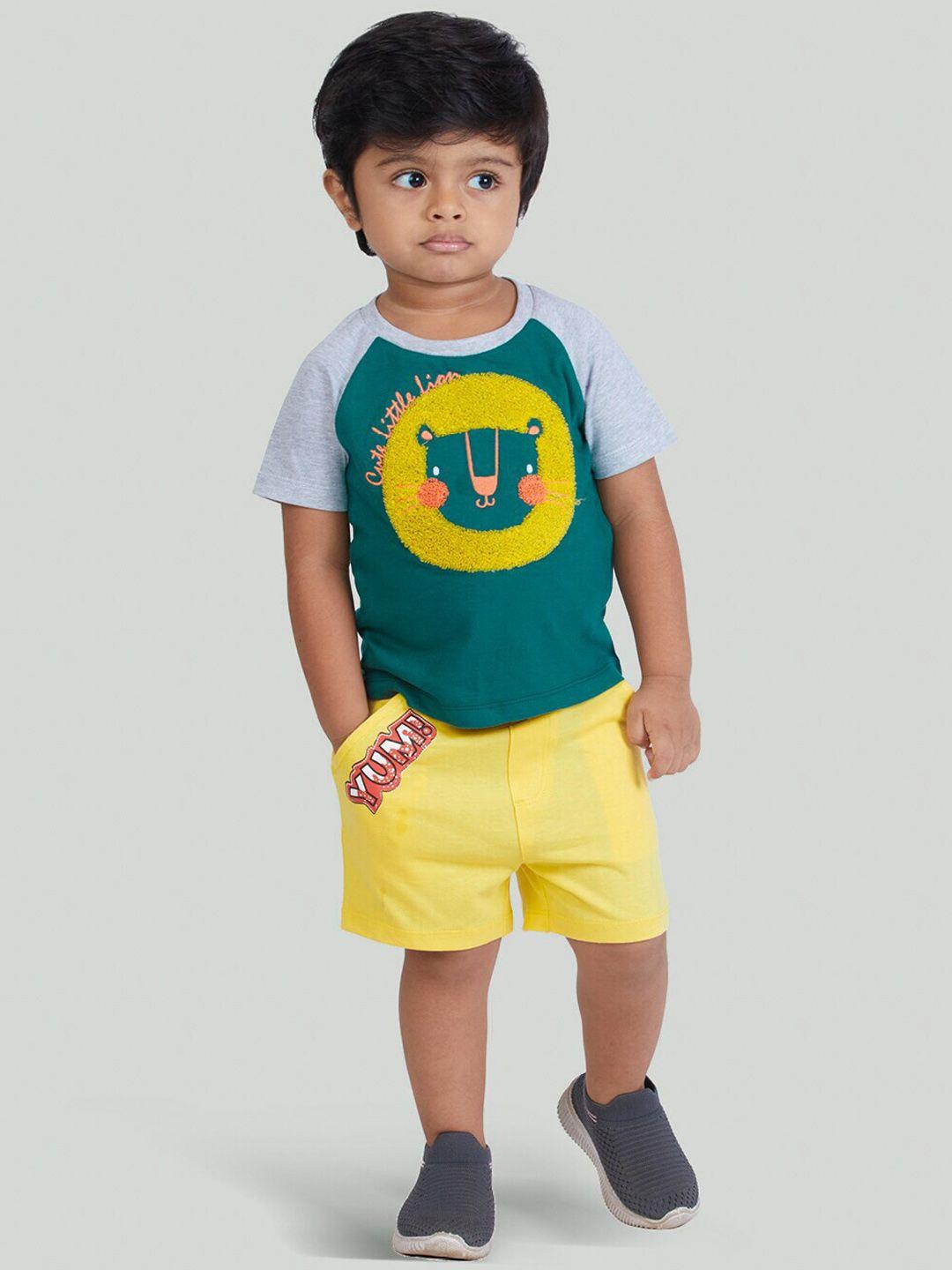 zalio boys teal & yellow embellished t-shirt with shorts