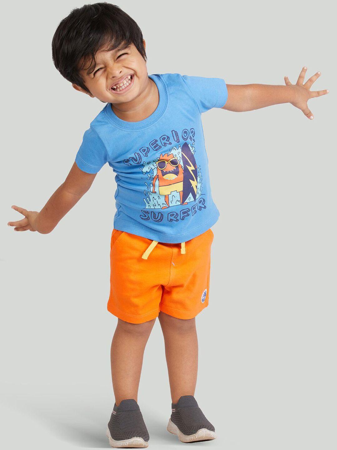 zalio boys turquoise blue & orange printed t-shirt with shorts