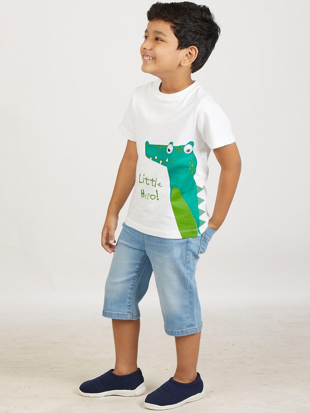 zalio boys white & blue printed pure cotton t-shirt with shorts