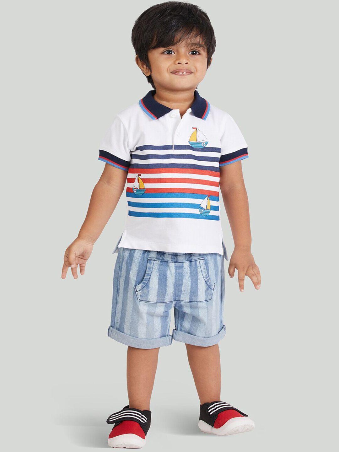 zalio boys white & blue t-shirt with striped denim shorts