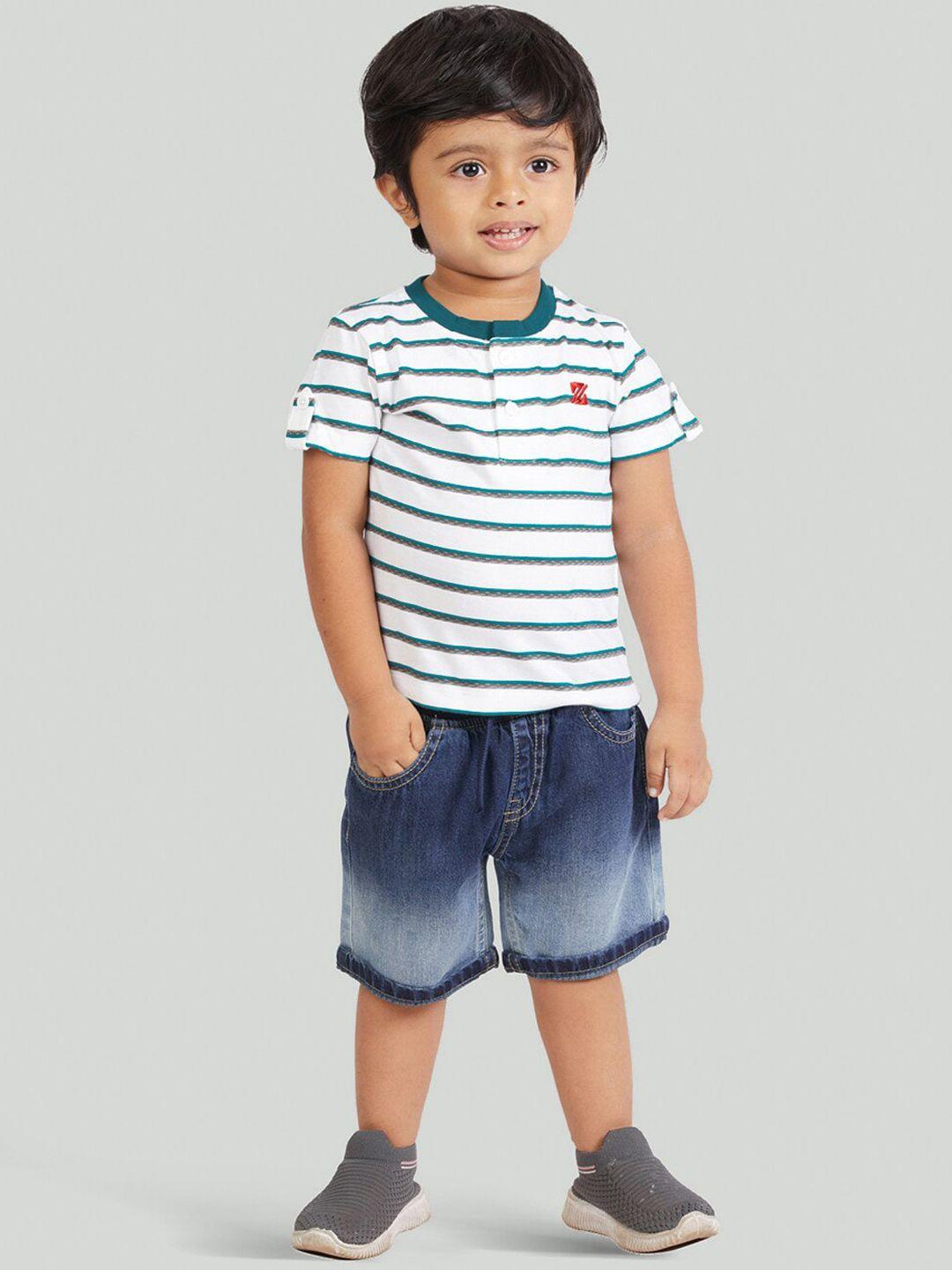 zalio boys white & navy blue striped t-shirt with shorts