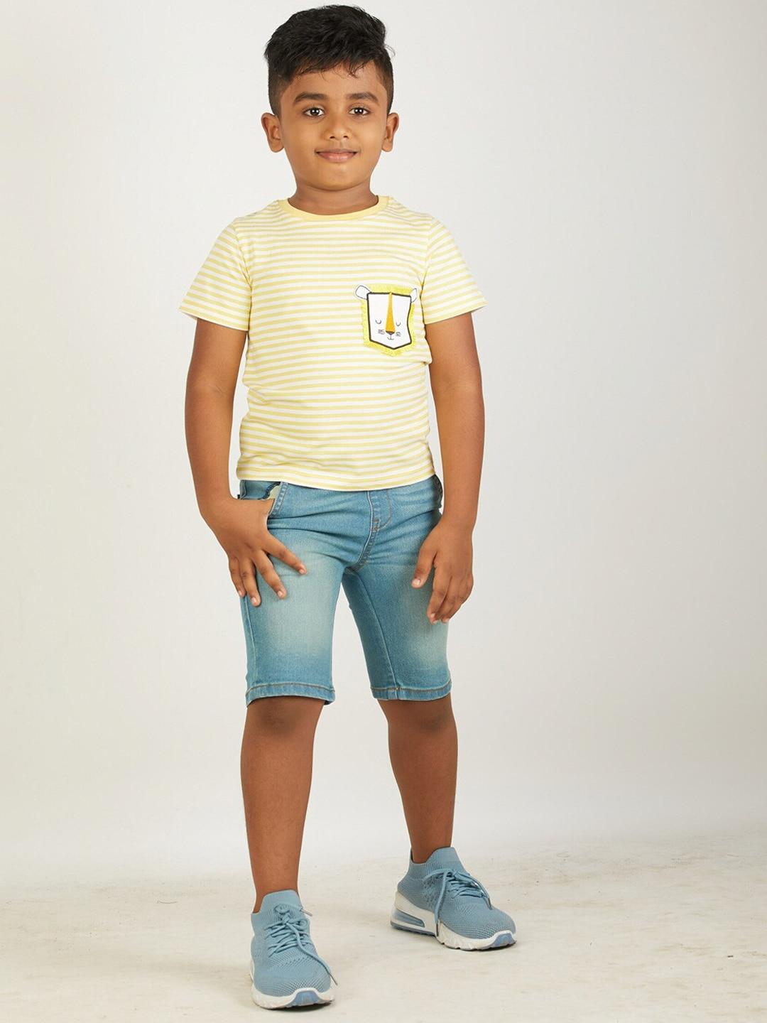 zalio boys yellow & blue pure cotton t-shirt with shorts