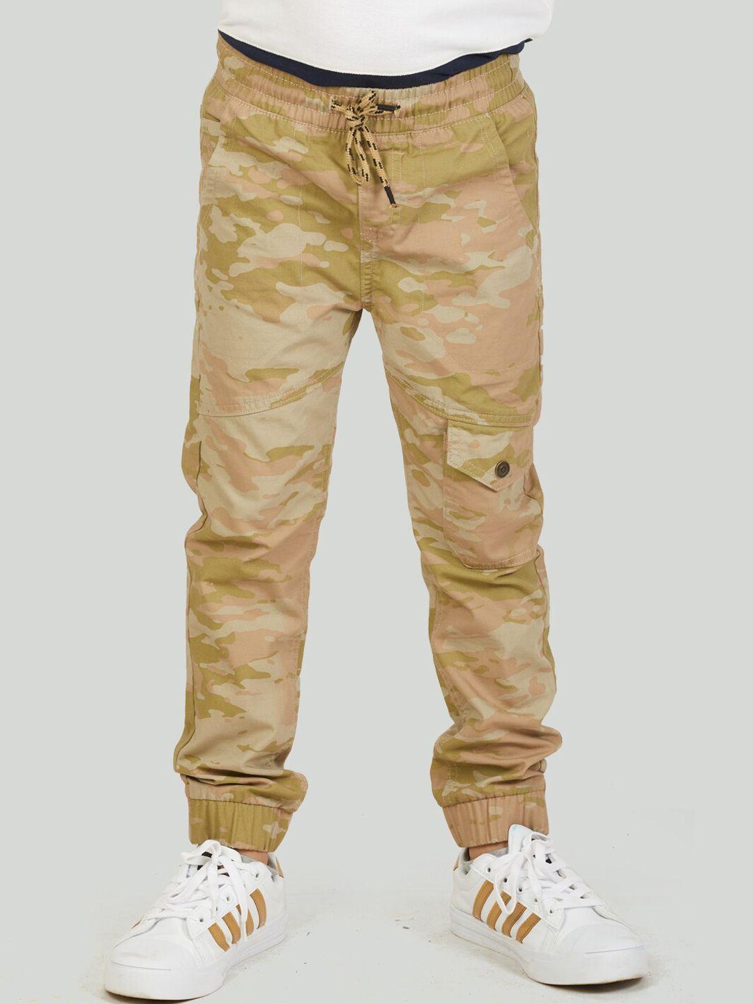zalio boys beige camouflage printed joggers trousers