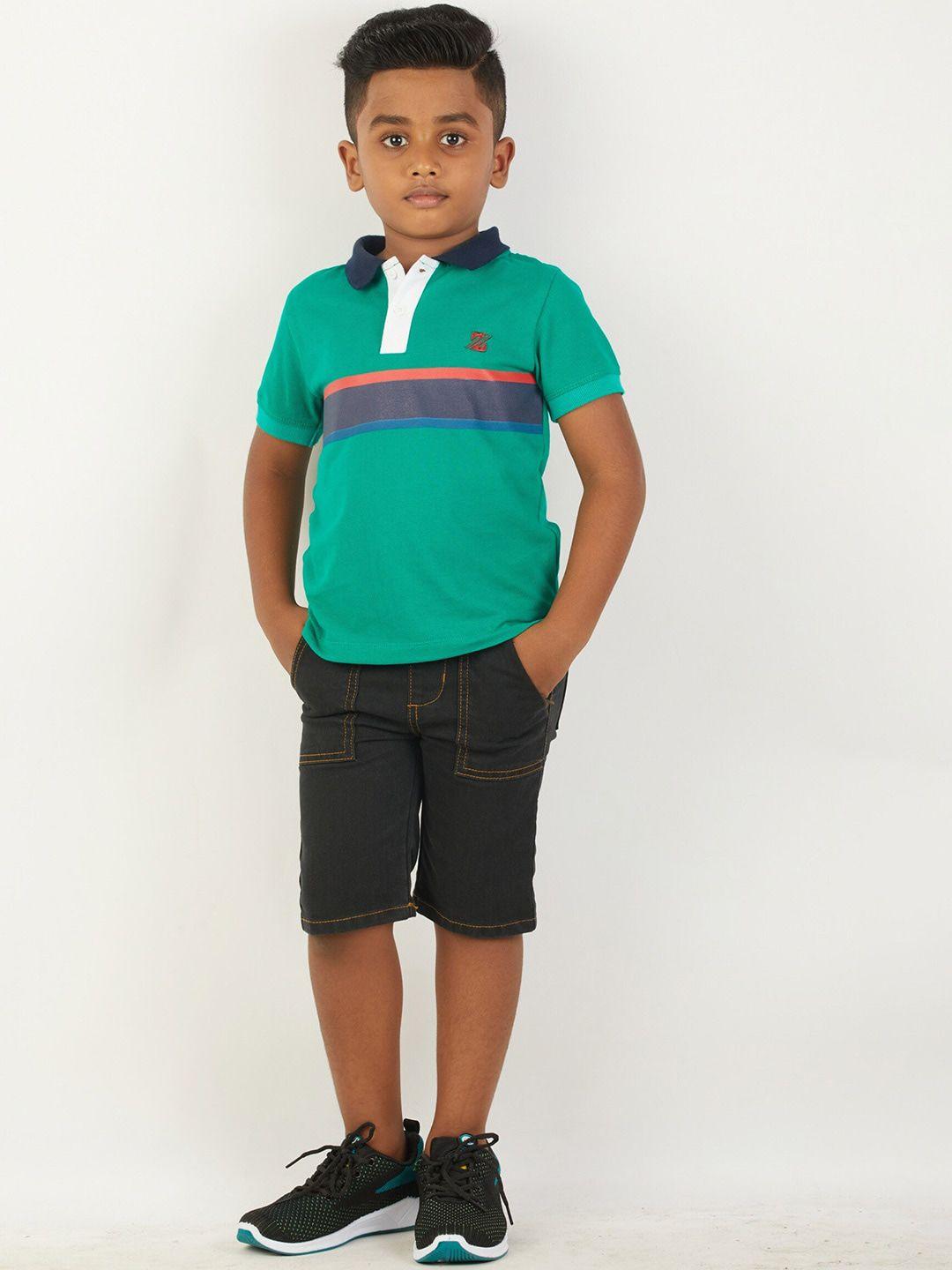 zalio boys green & black printed t-shirt with trousers