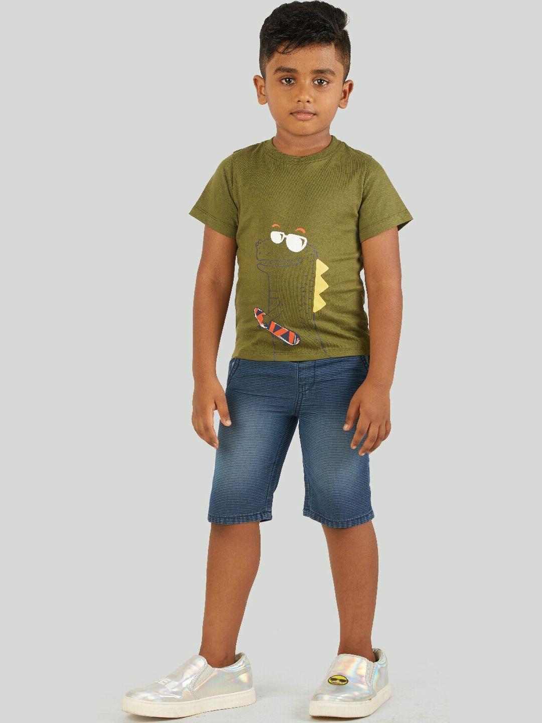 zalio boys green & blue printed cotton t-shirt with shorts