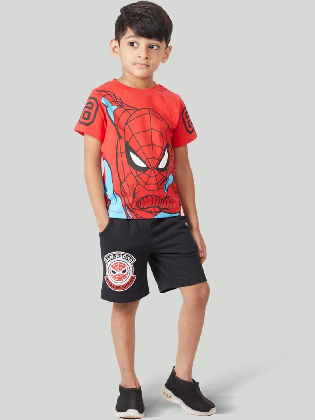 zalio boys red & black spider-man printed t-shirt with shorts