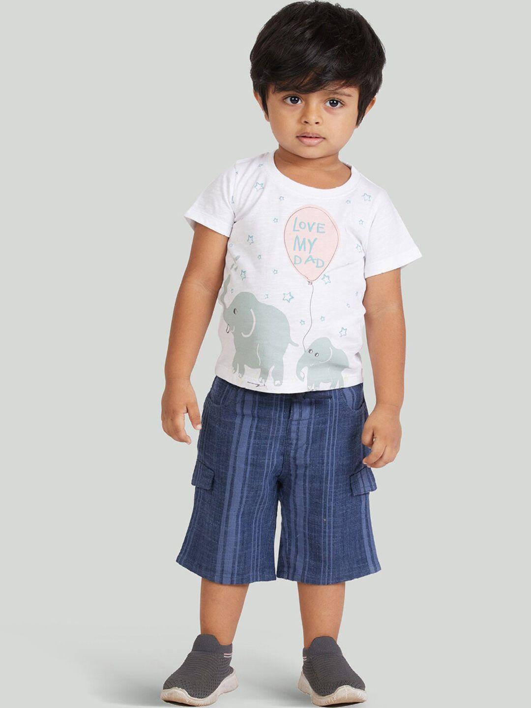 zalio boys white & blue printed pure cotton t-shirt with shorts