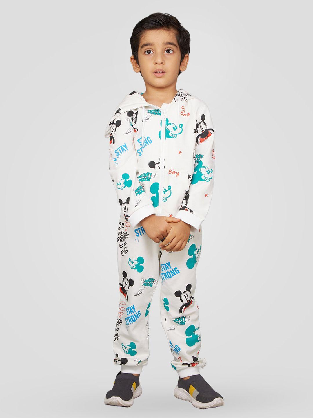 zalio boys white & blue printed top with pyjamas
