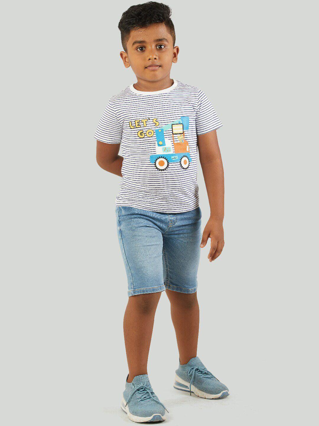 zalio boys white & blue striped cotton t-shirt with shorts