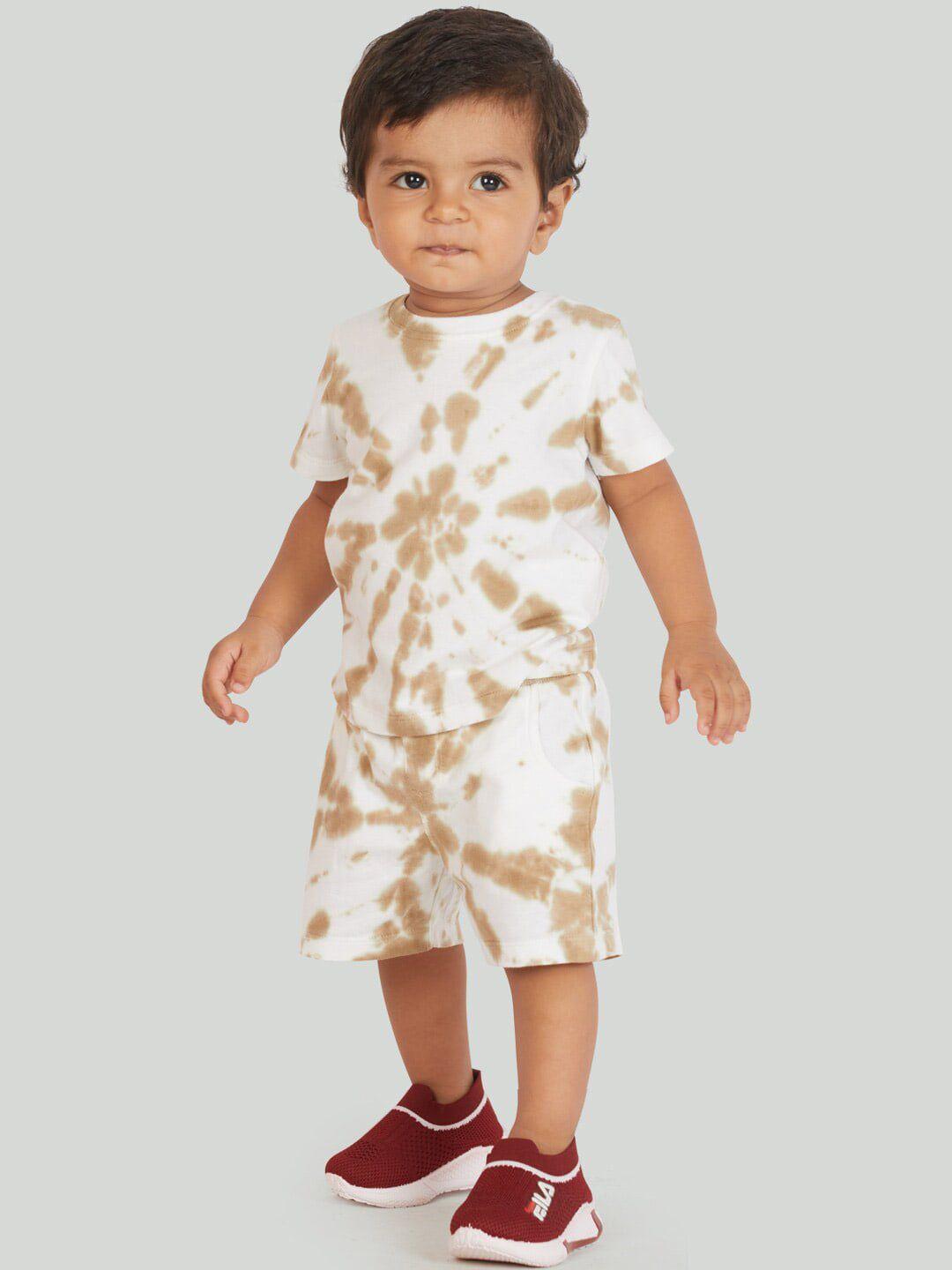 zalio boys white & brown dyed cotton t-shirt with shorts