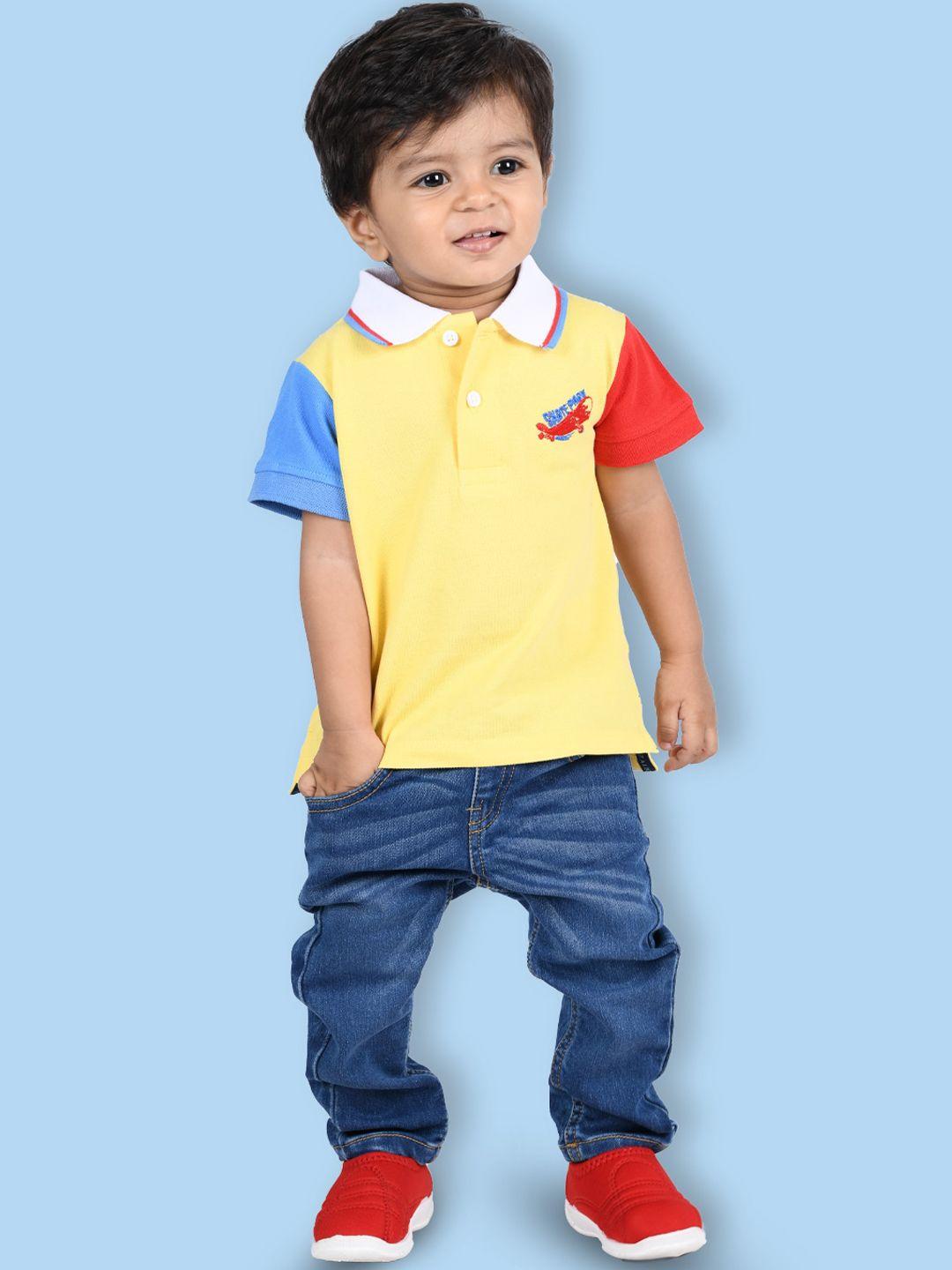 zalio boys yellow & blue colourblocked t-shirt with trousers