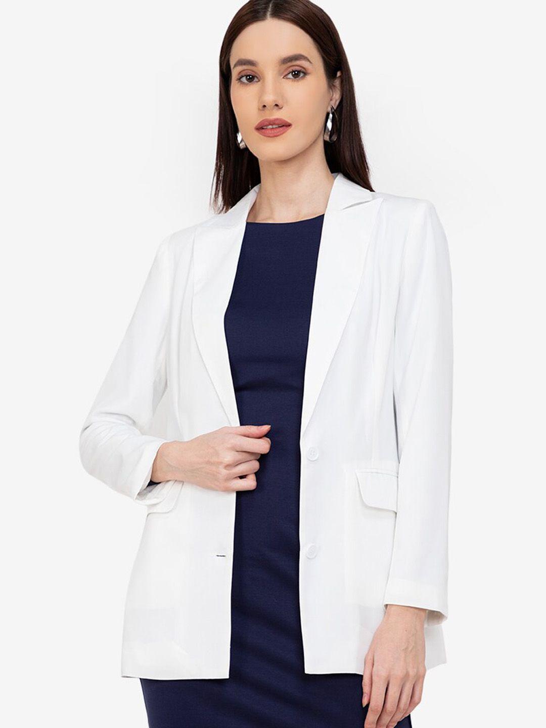 zalora work women white recycled polyester single-breasted blazer