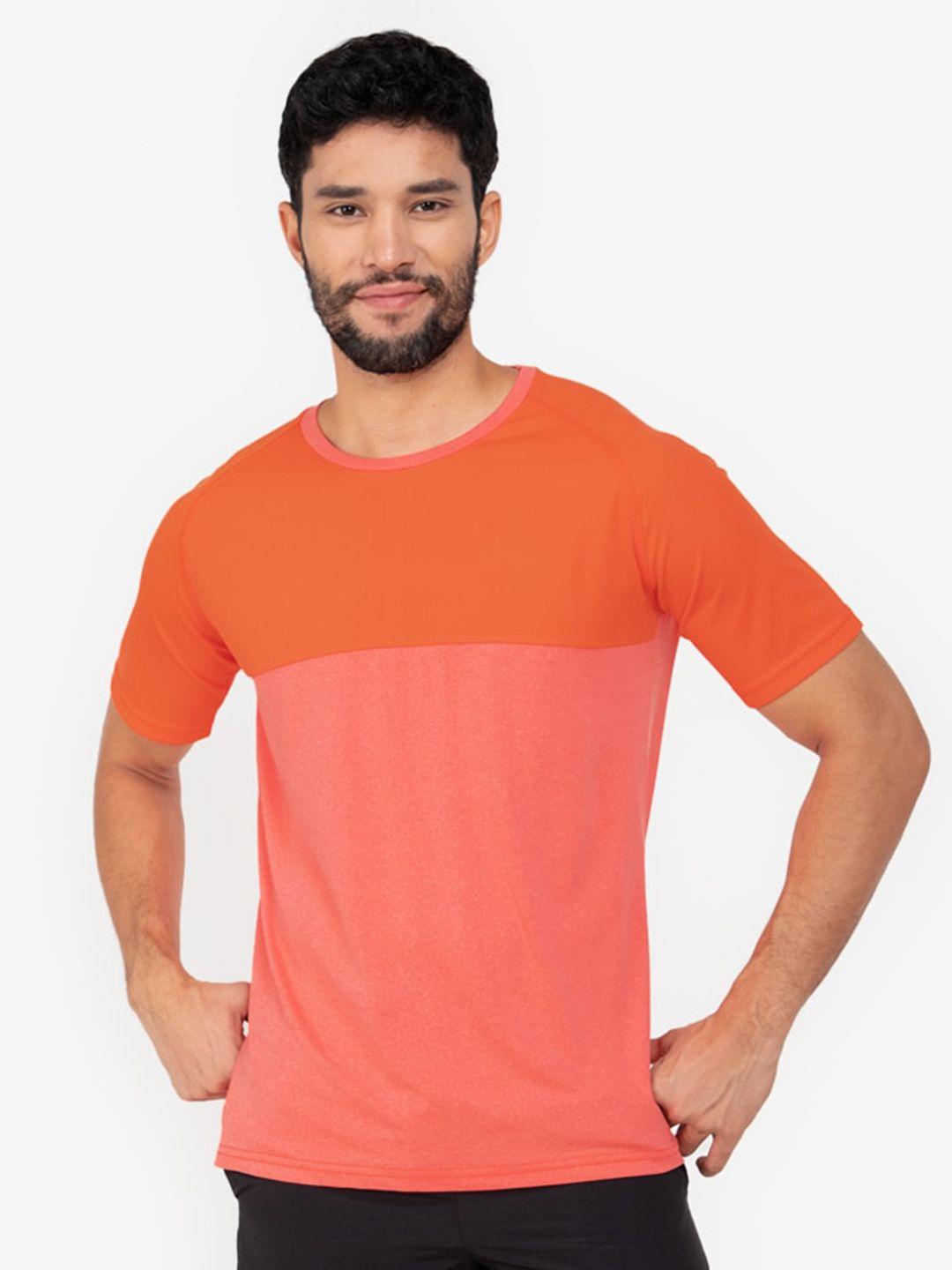 zalora active men orange & peach-coloured colourblocked outdoor t-shirt