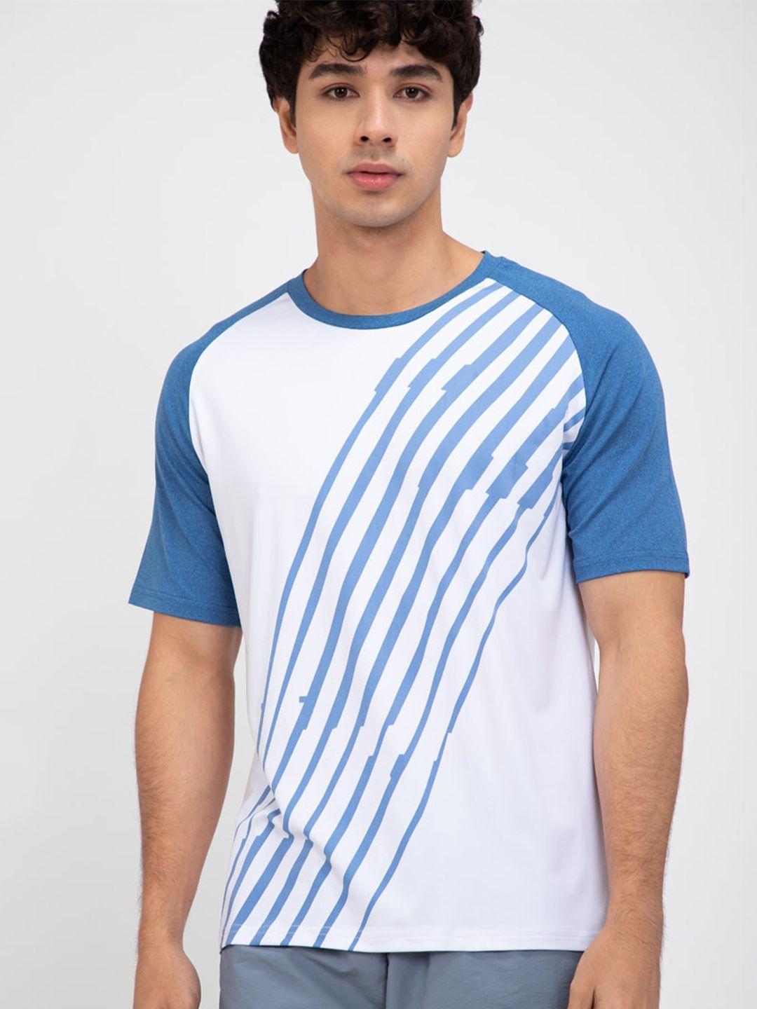 zalora active men white & blue printed t-shirt