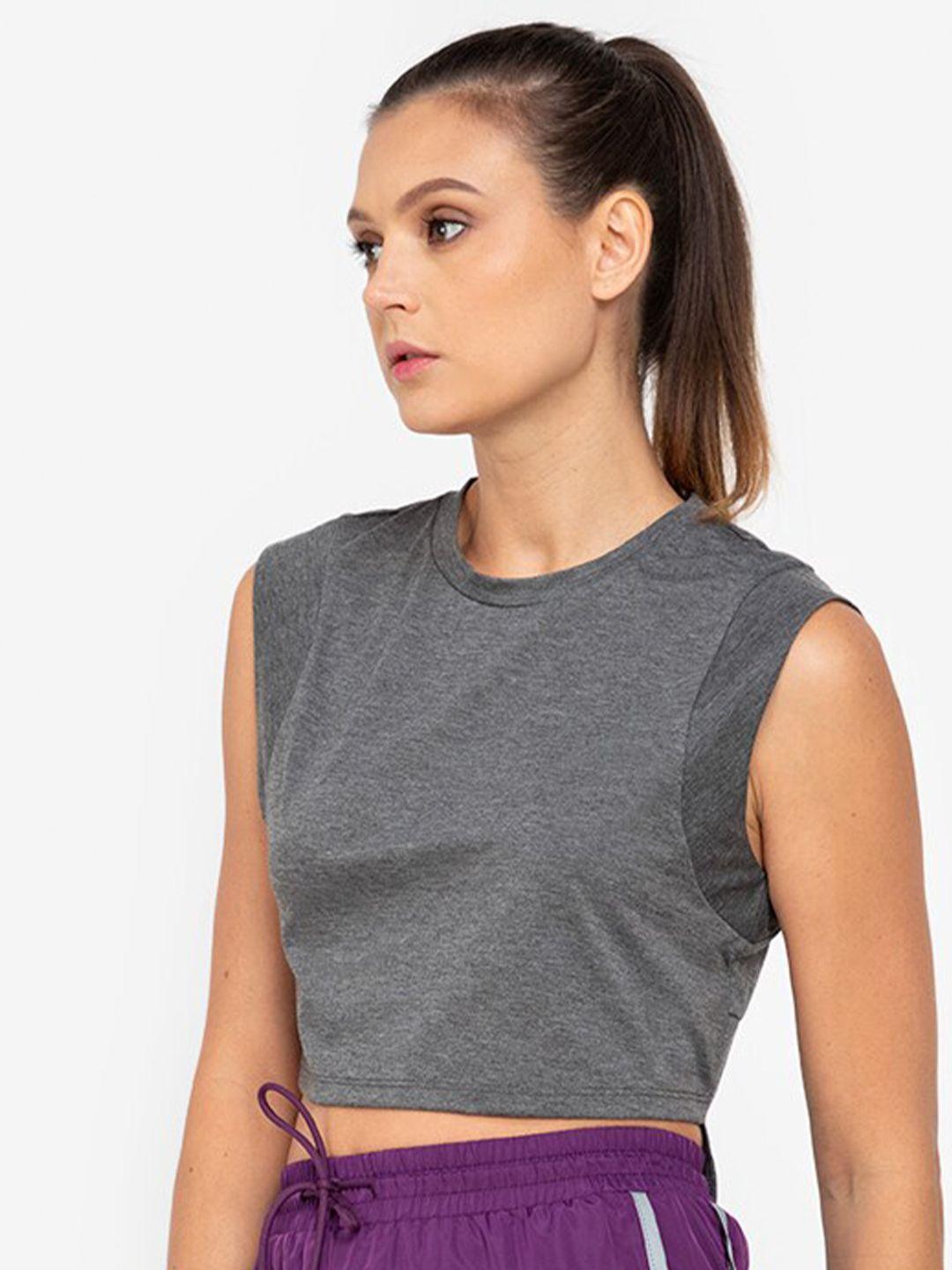 zalora active women grey outdoor crop t-shirt