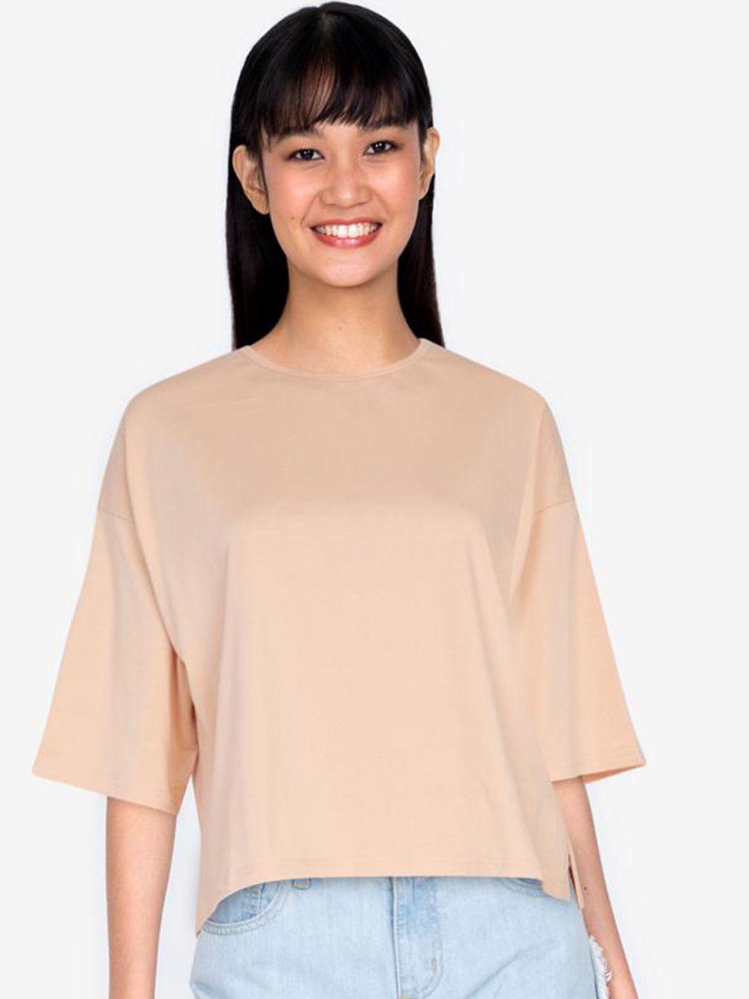 zalora basics beige solid extended sleeves top