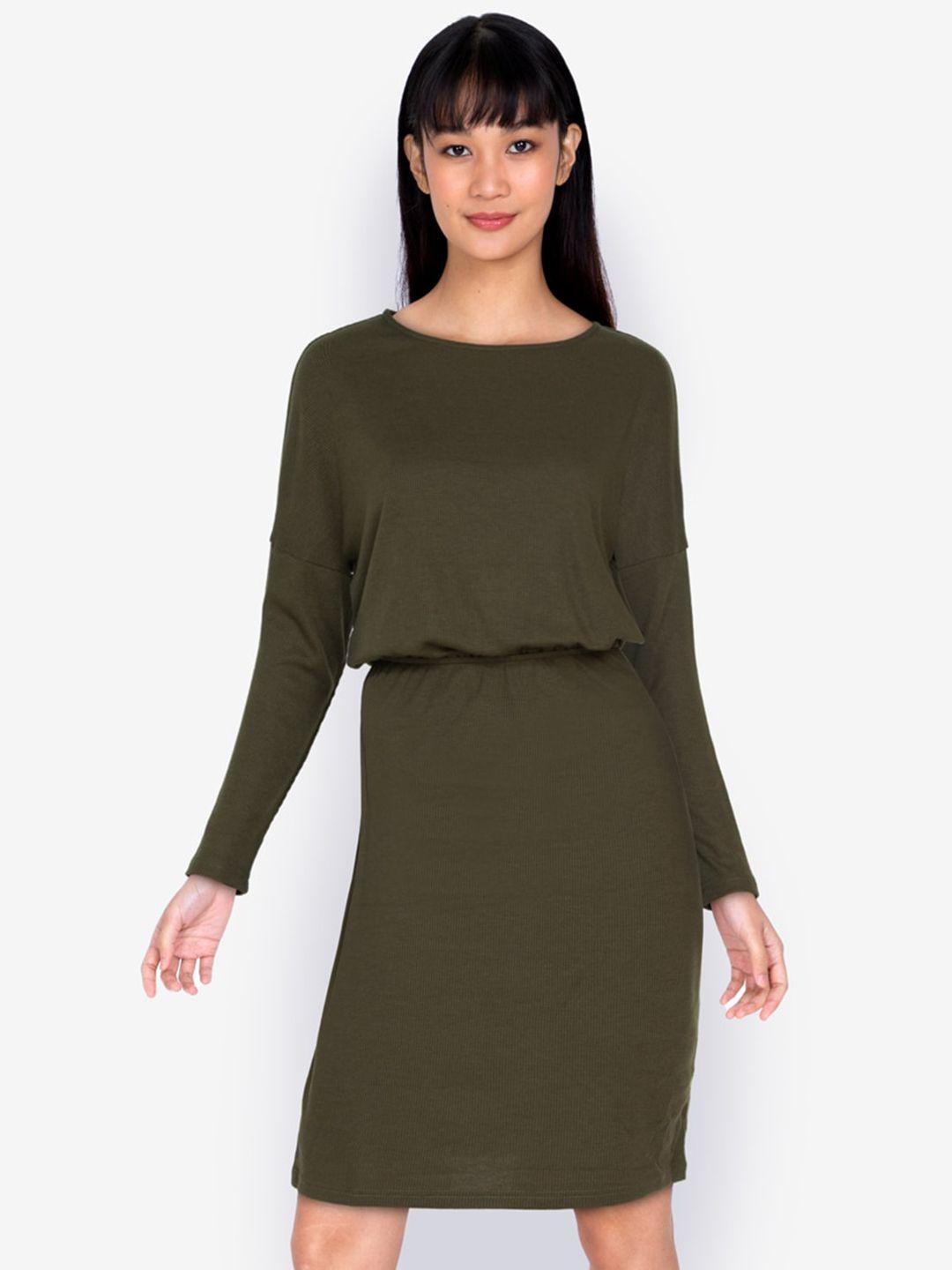 zalora basics dark green solid boat neck blouson dress