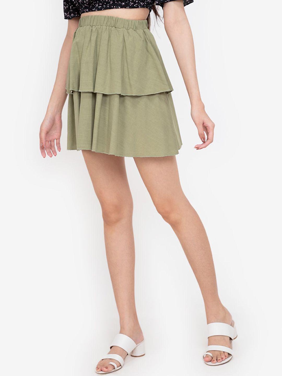 zalora basics green ruffle tiered skirt