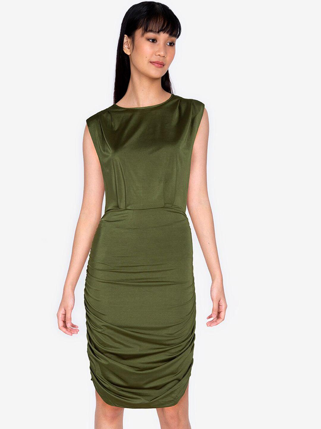 zalora basics green solid sheath dress