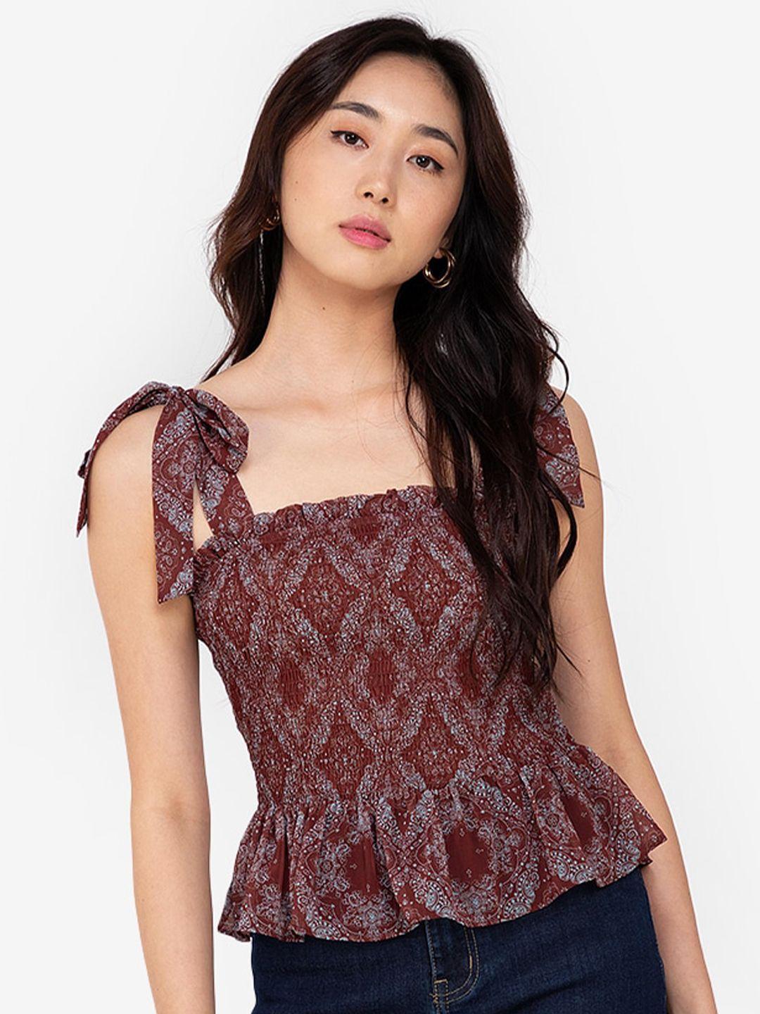 zalora basics maroon print top