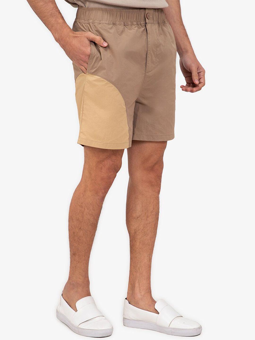 zalora basics men beige circle colourblocked low-rise shorts