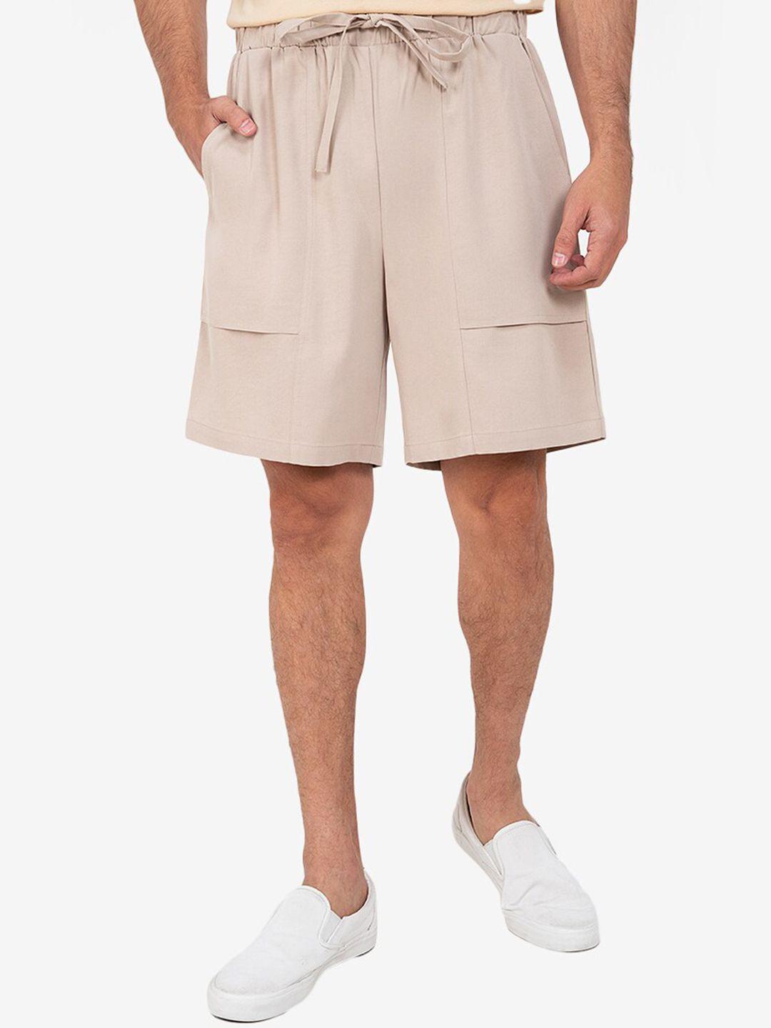 zalora basics men beige solid shorts