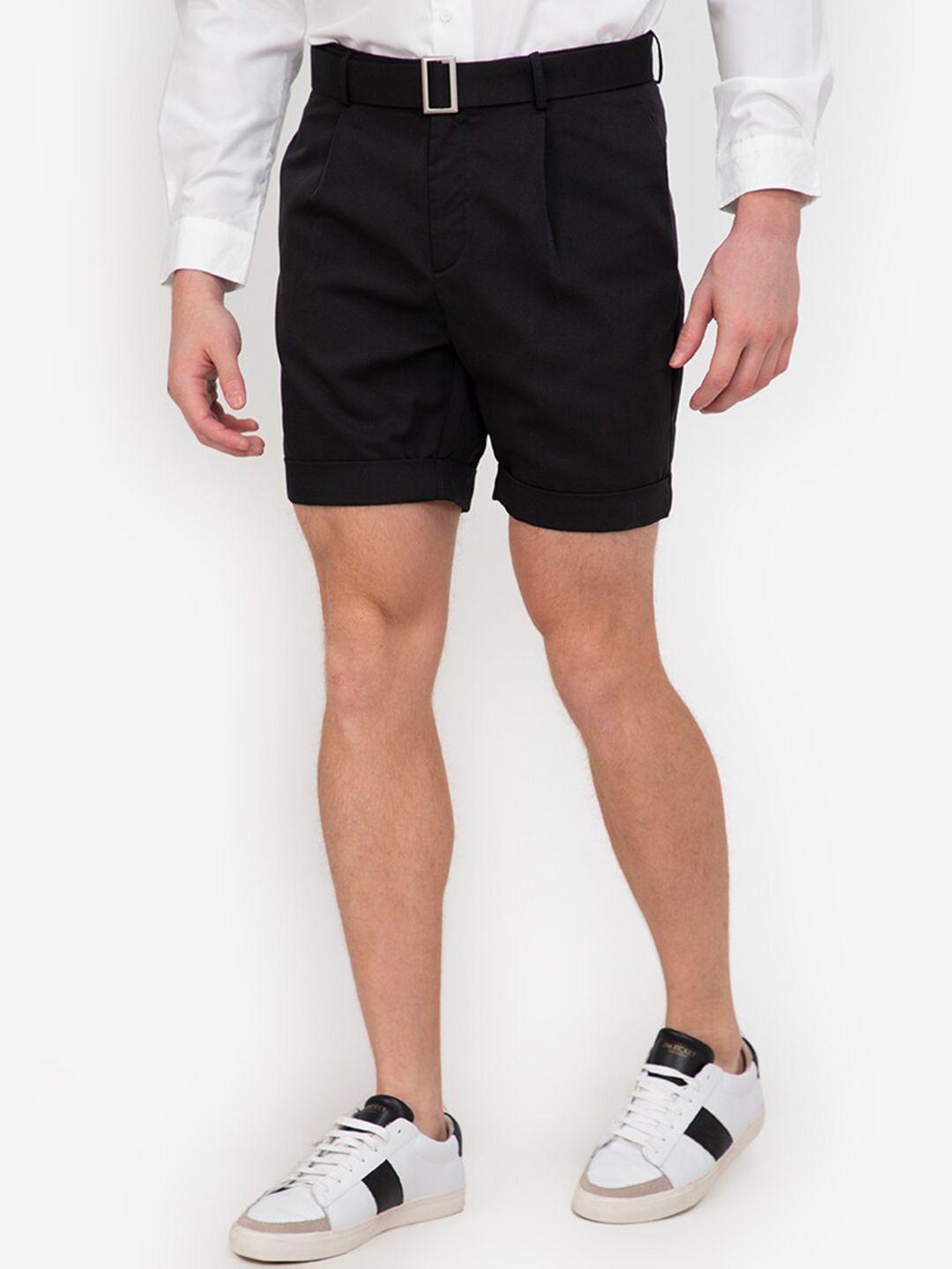 zalora basics men black belted waist shorts