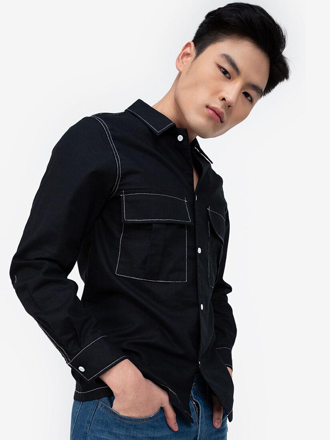 zalora basics men black casual shirt