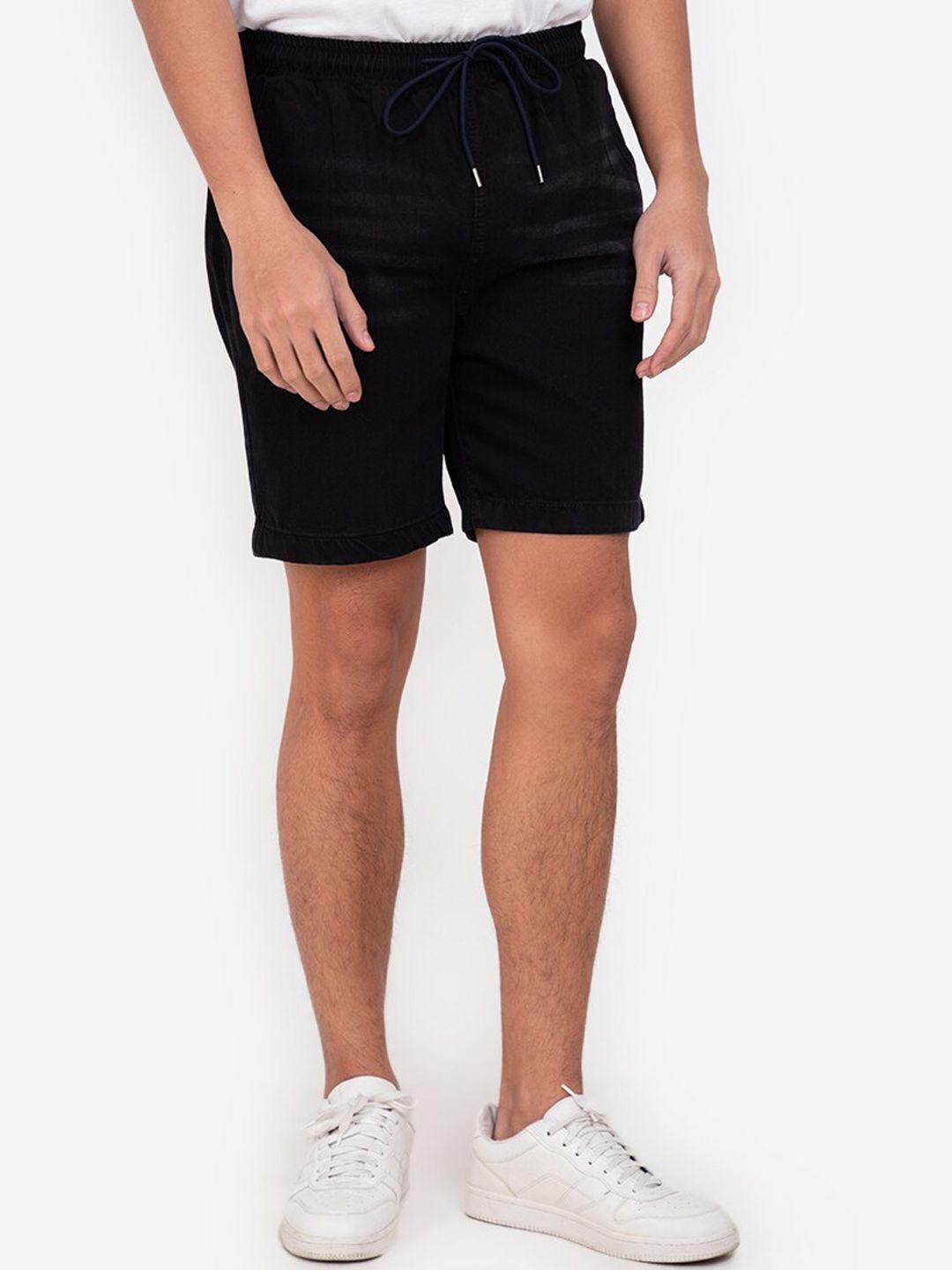 zalora basics men black denim shorts