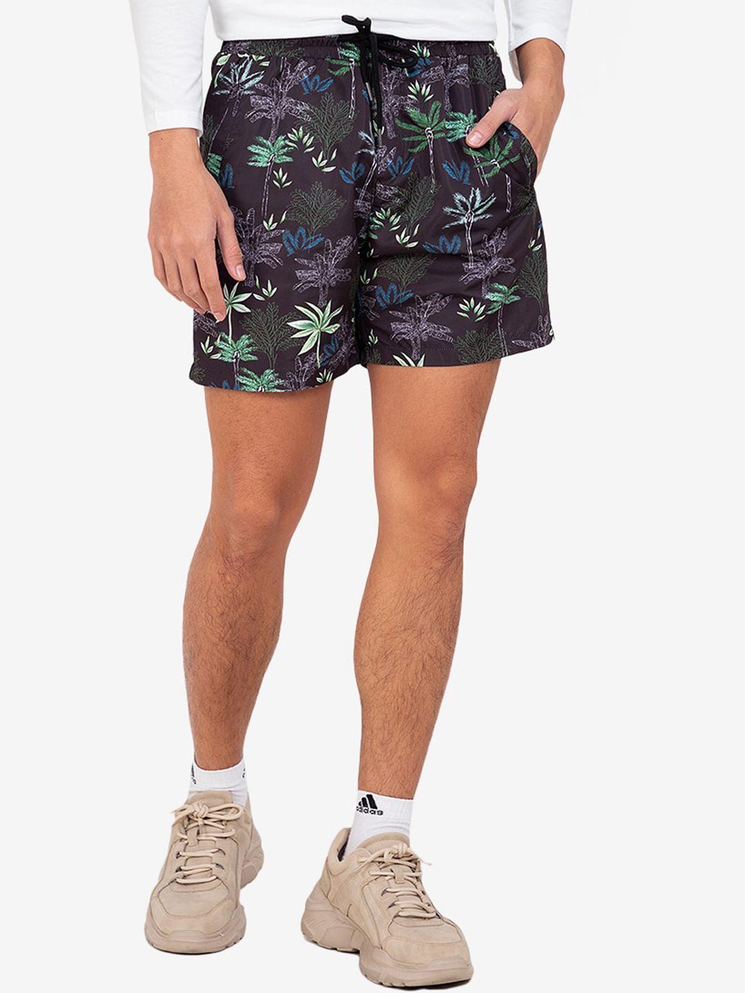 zalora basics men black floral printed shorts