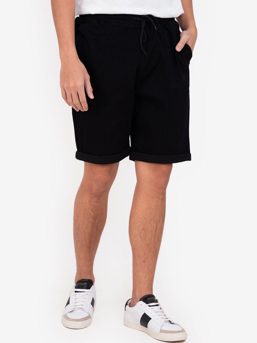 zalora basics men black outdoor denim shorts