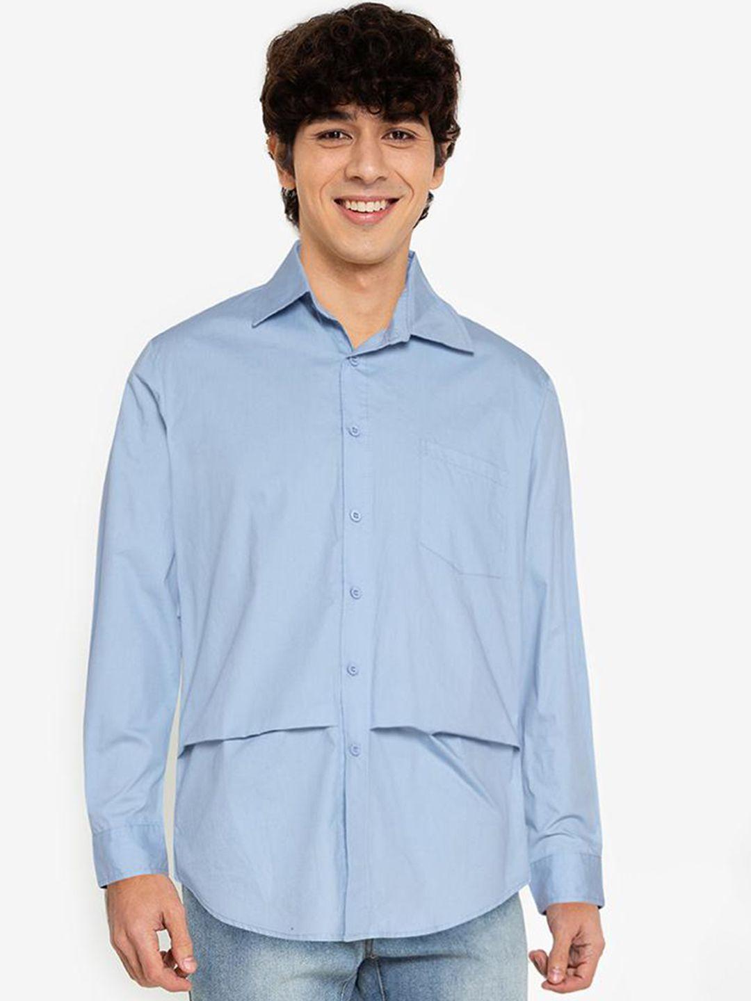 zalora basics men blue sheer casual shirt