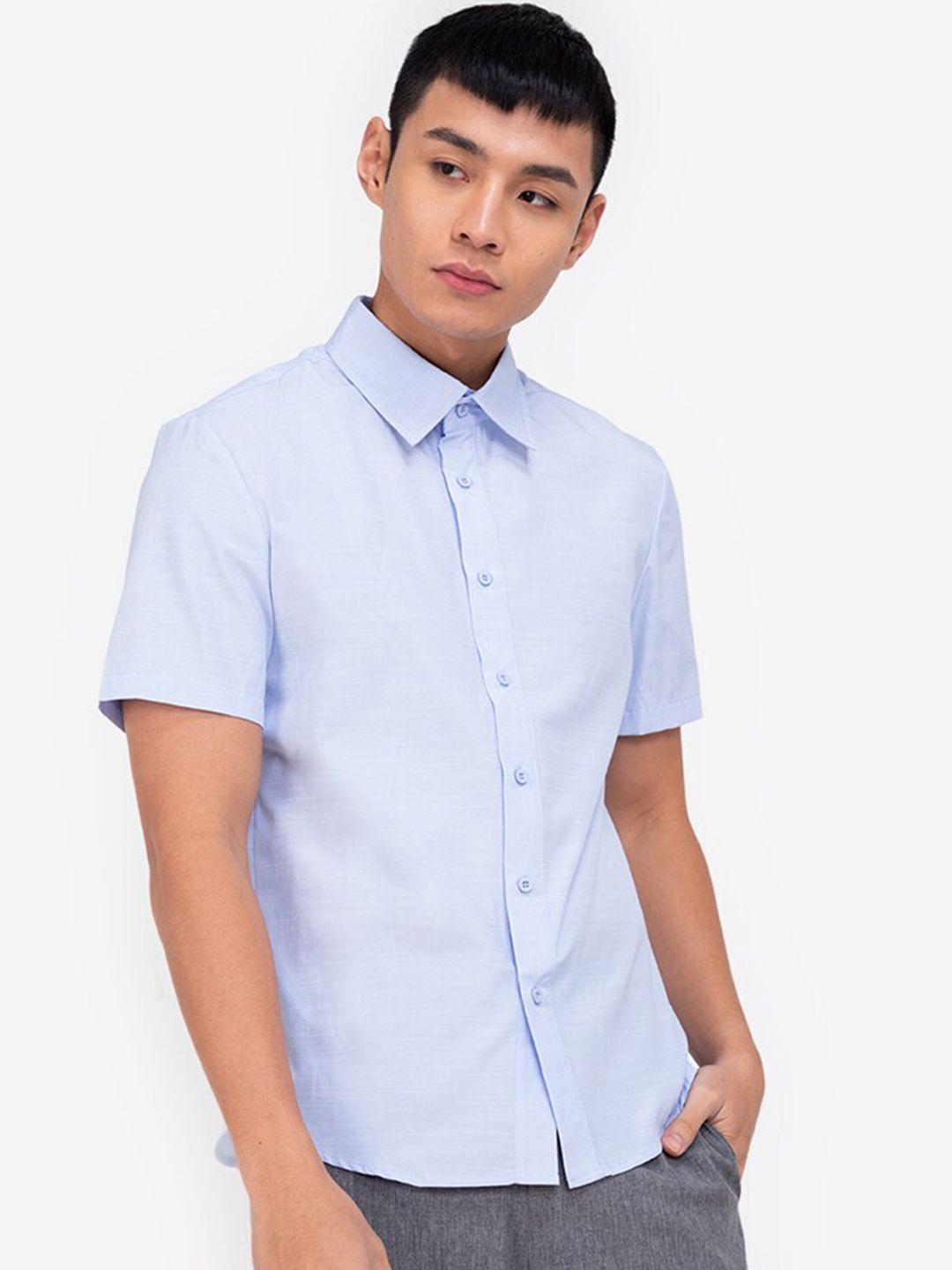 zalora basics men blue short sleeve casual shirt