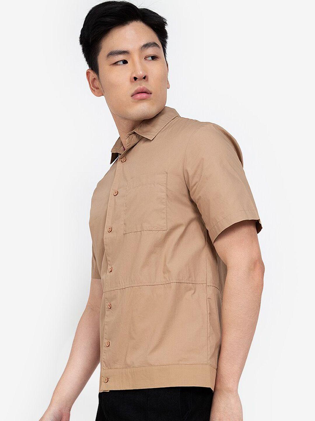 zalora basics men brown casual shirt