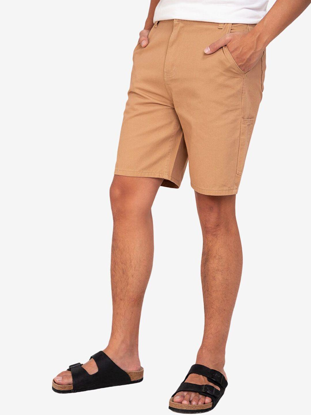 zalora basics men brown mid rise denim shorts