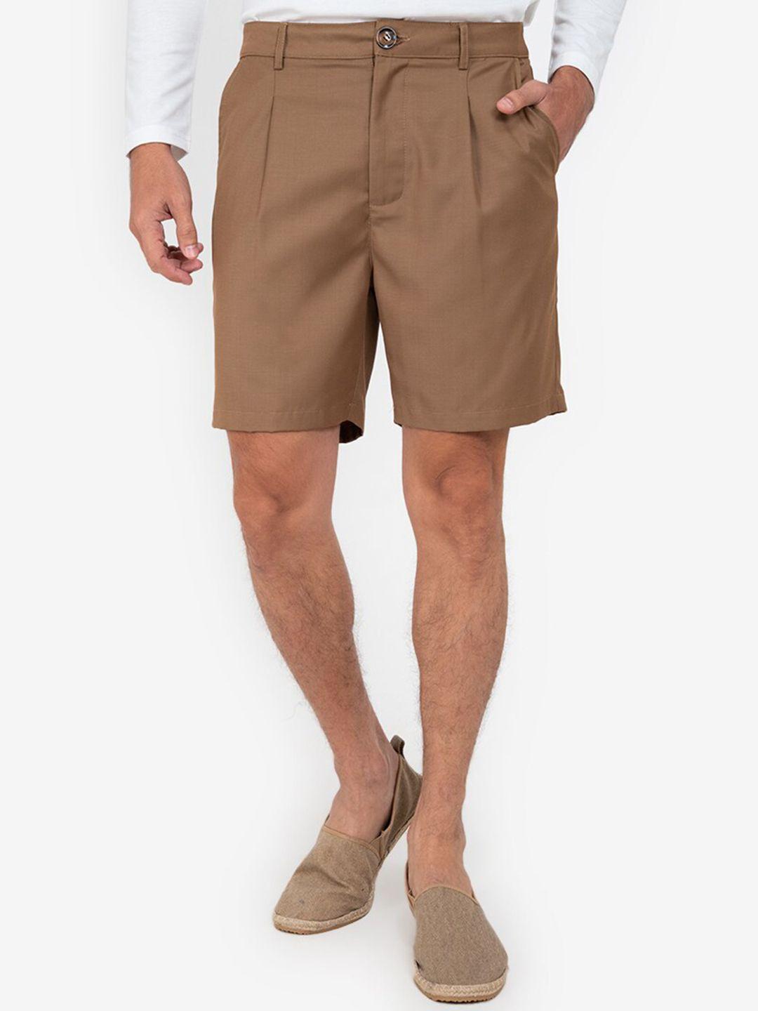 zalora basics men brown solid shorts