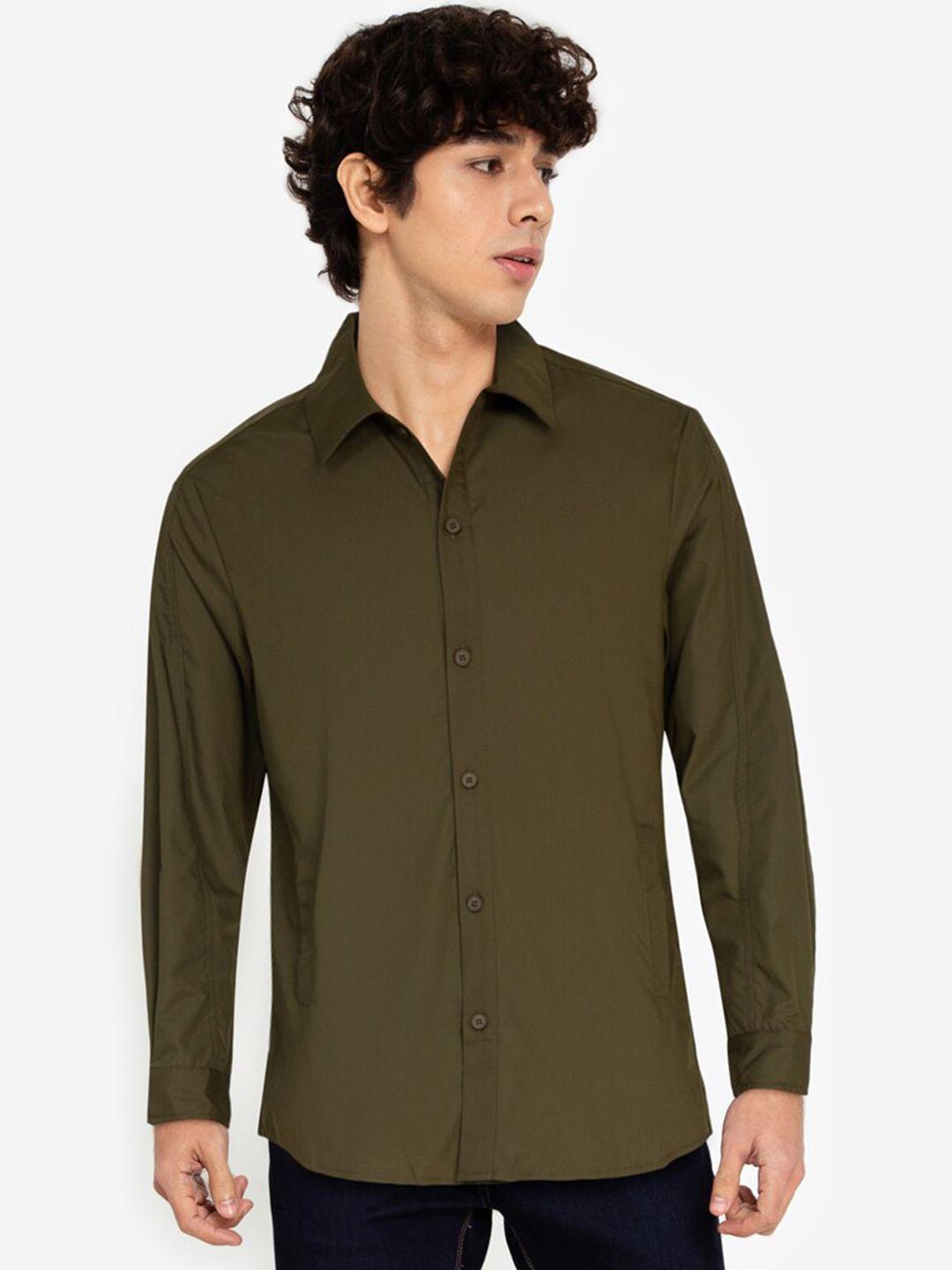 zalora basics men green solid casual shirt