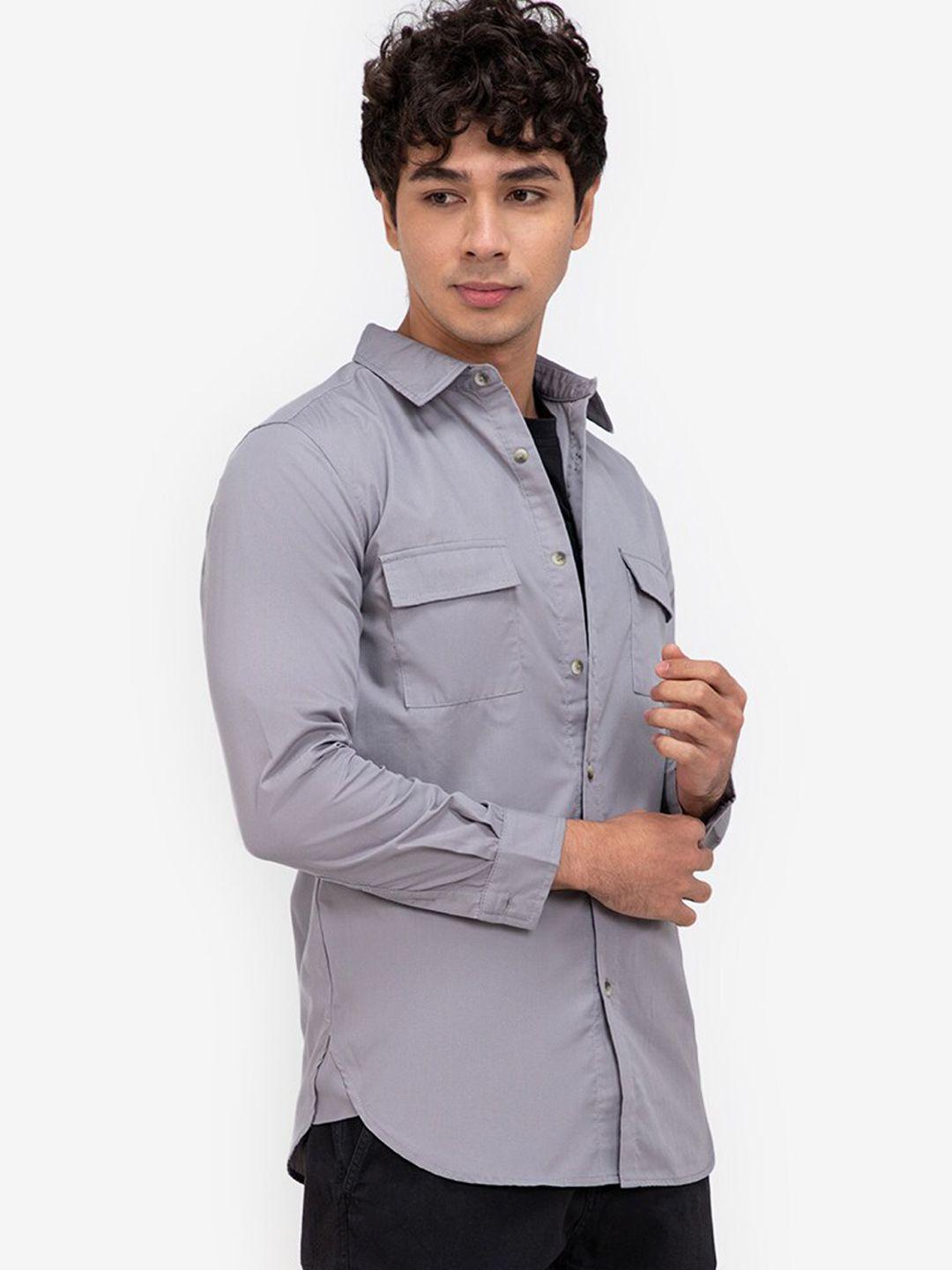 zalora basics men grey pure cotton casual shirt