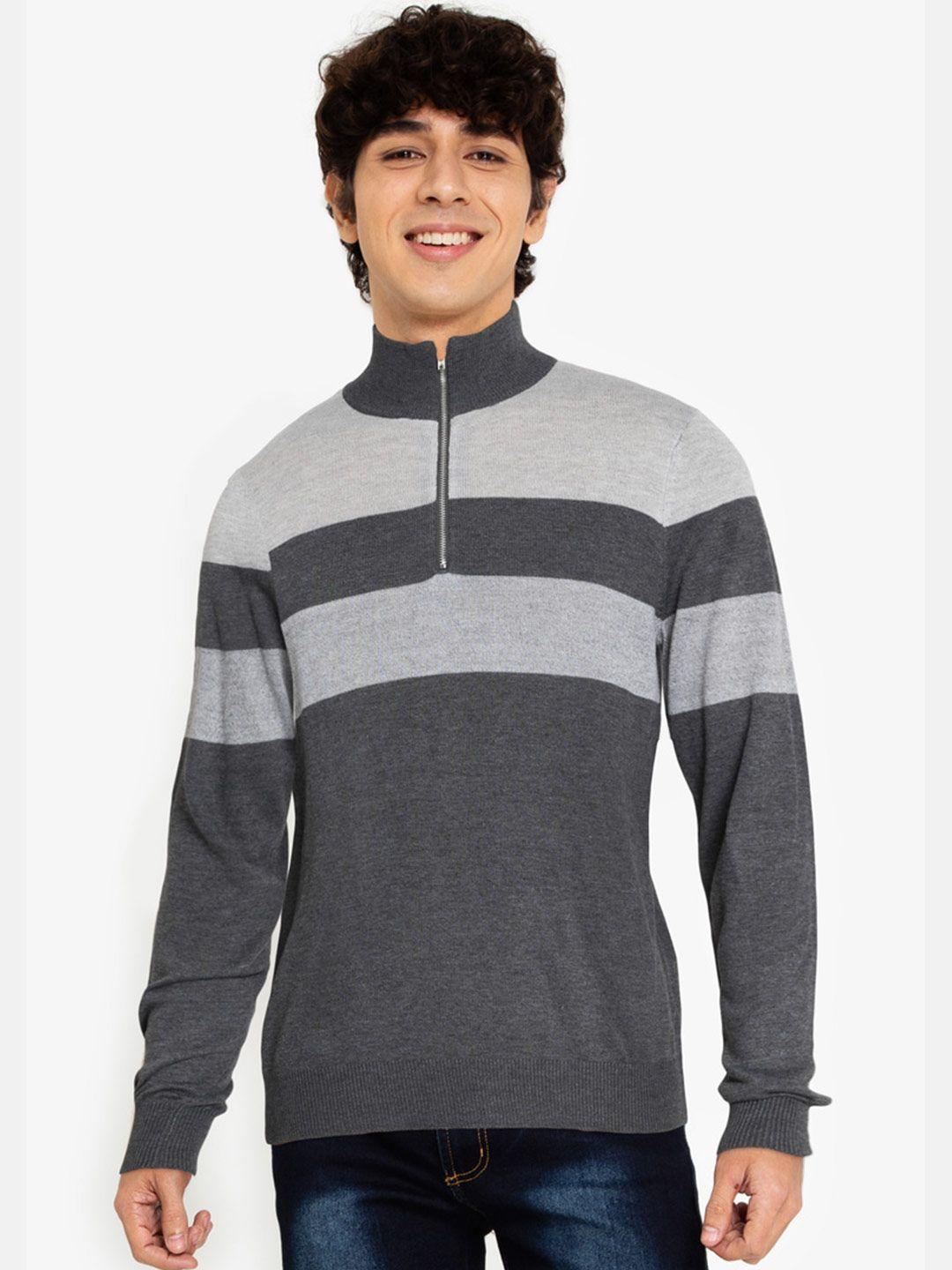 zalora basics men grey zipped sweater