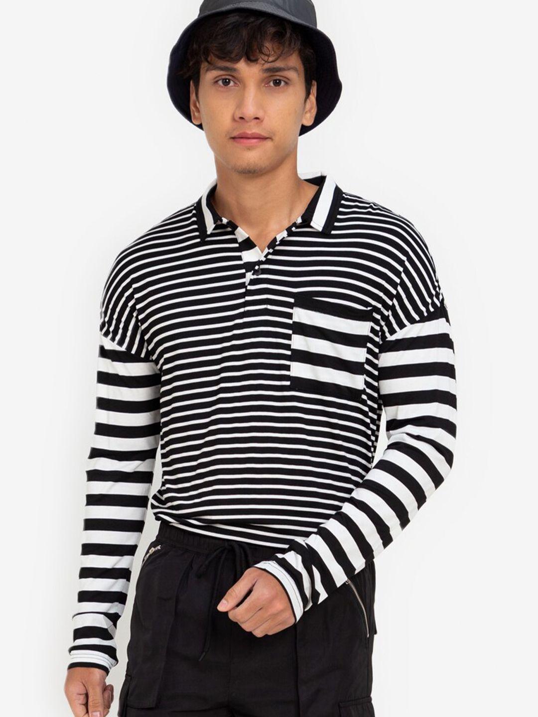 zalora basics men multicoloured striped polo collar t-shirt