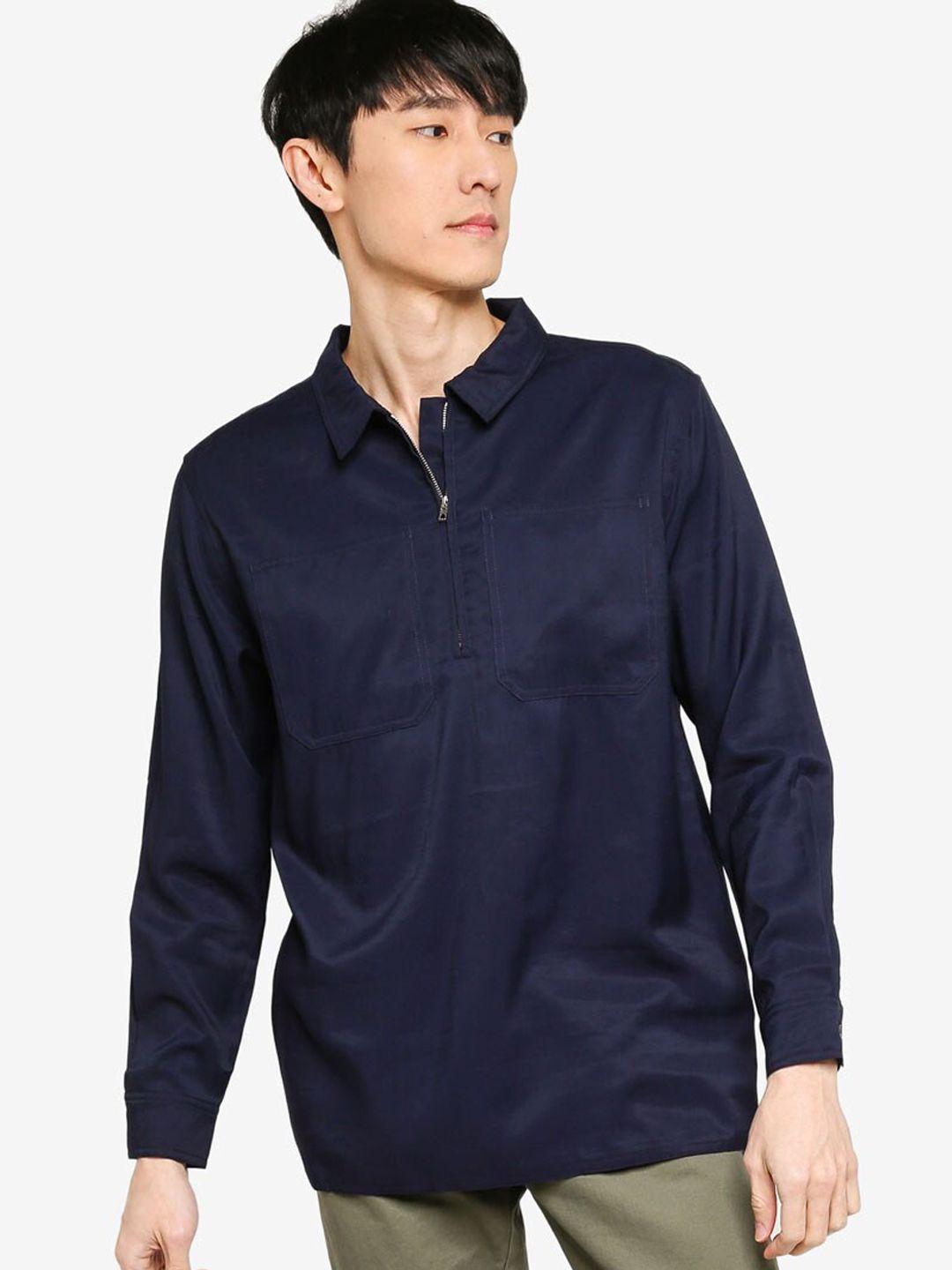 zalora basics men navy blue casual shirt