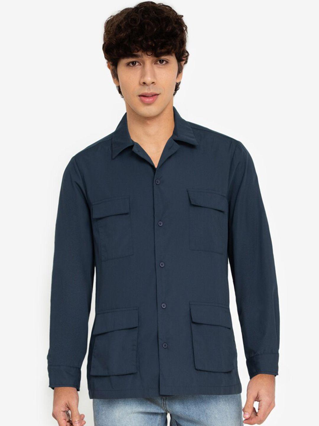 zalora basics men navy blue casual shirt