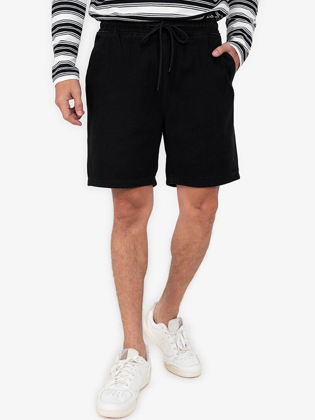 zalora basics men solid denim shorts