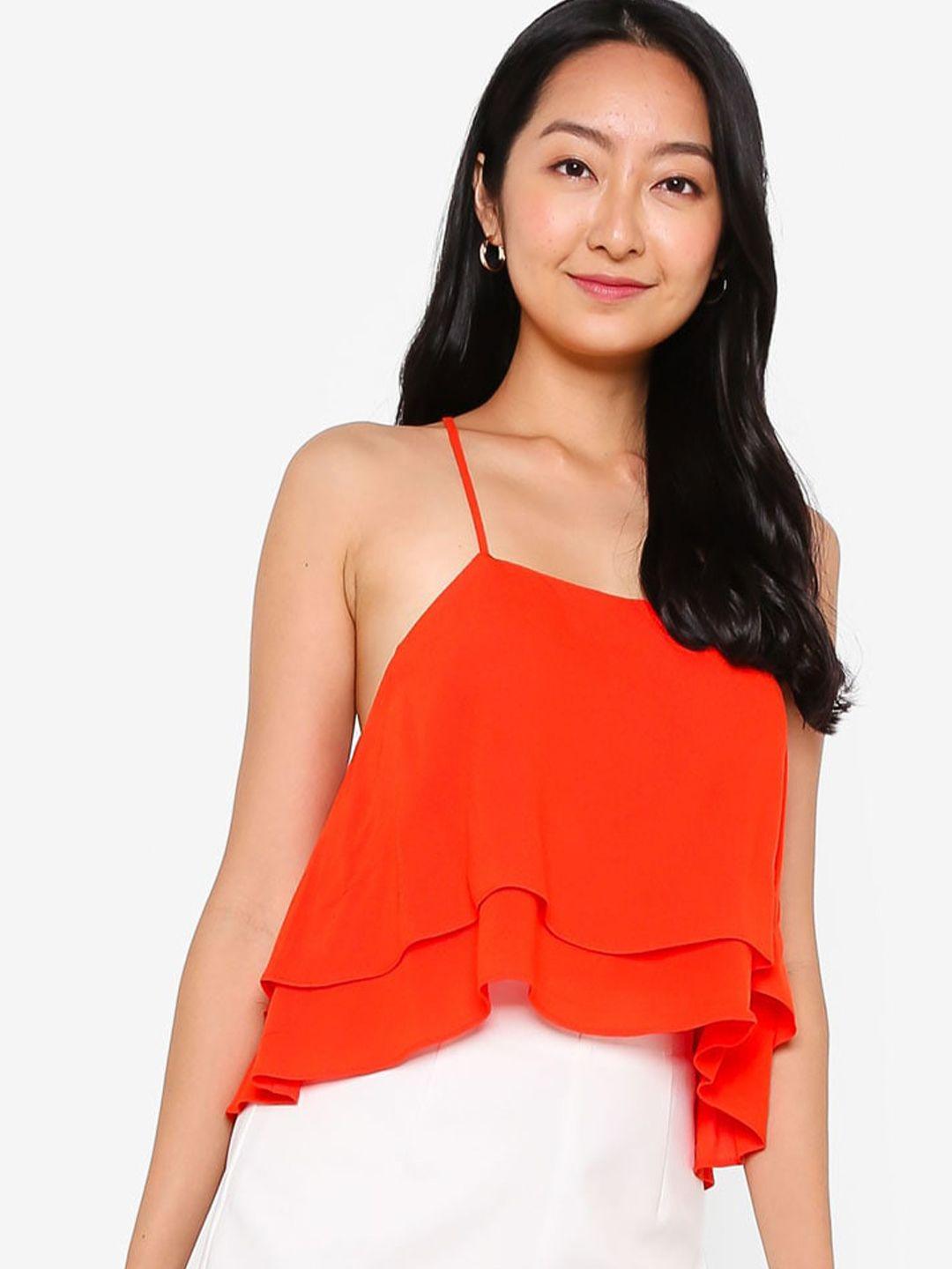 zalora basics orange layered styled back top