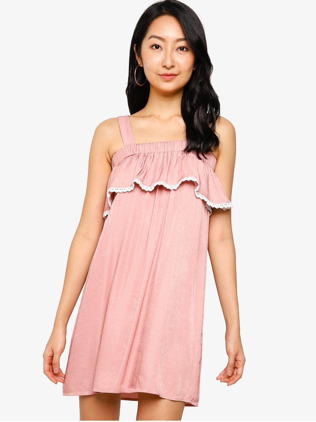 zalora basics pink embroidered cold shoulder mini dress