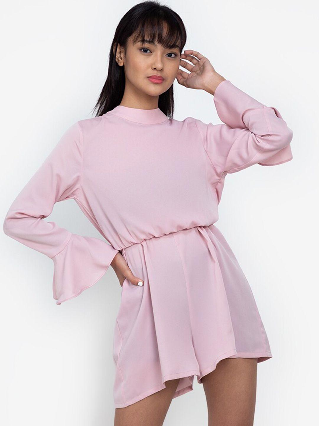 zalora basics pink open back playsuit