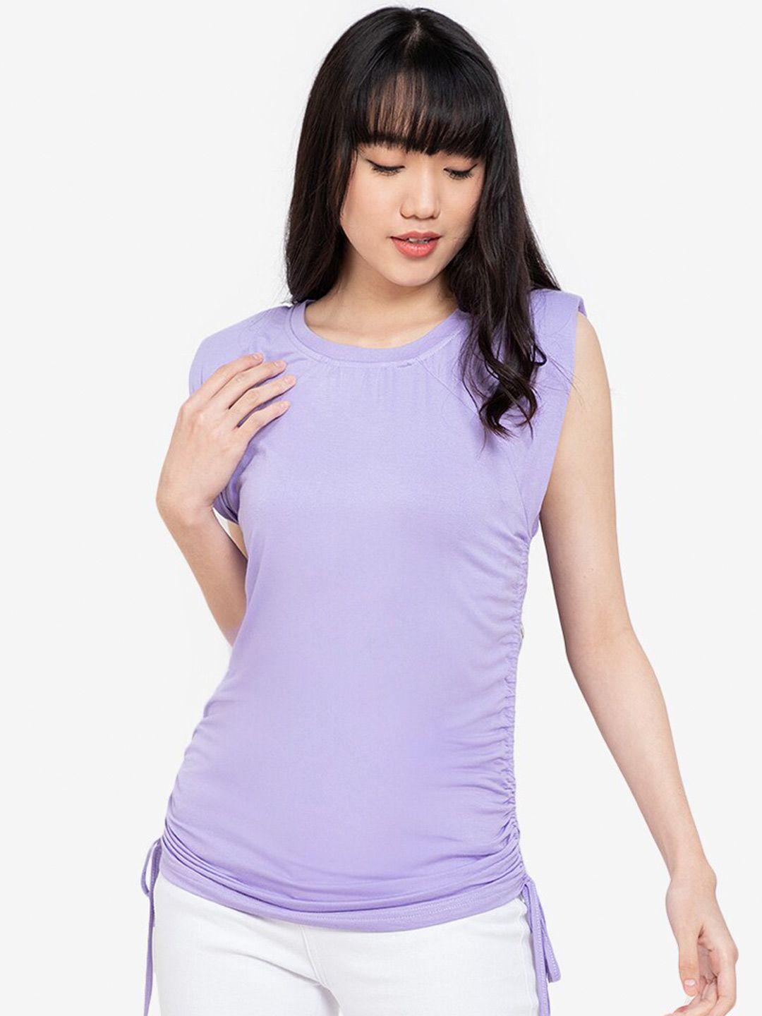 zalora basics purple solid fitted top