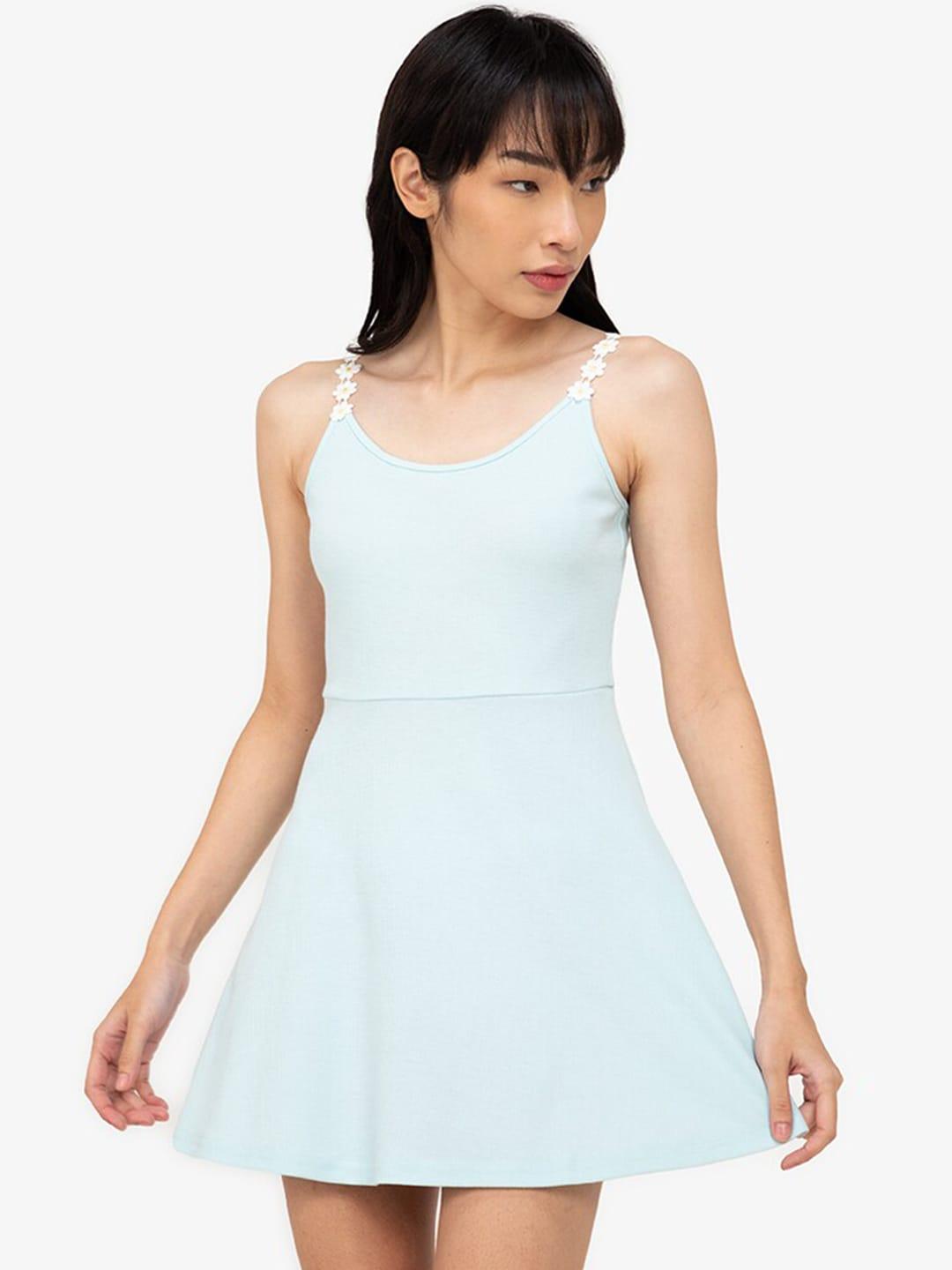 zalora basics turquoise blue applique a-line mini dress