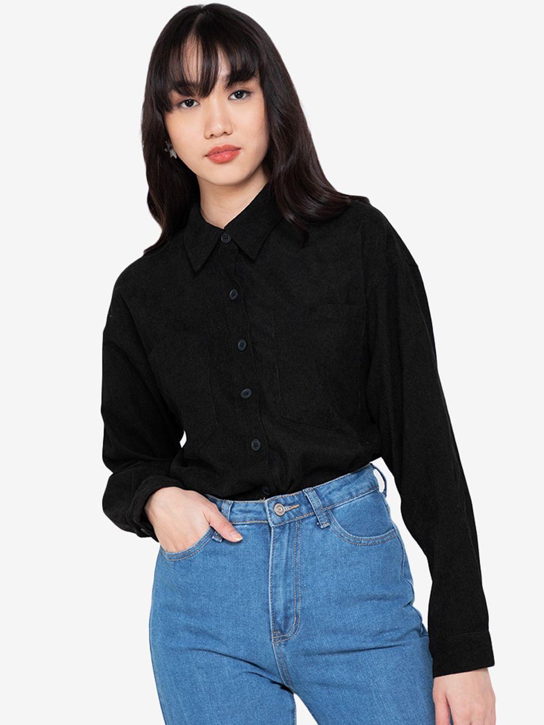 zalora basics women black casual shirt